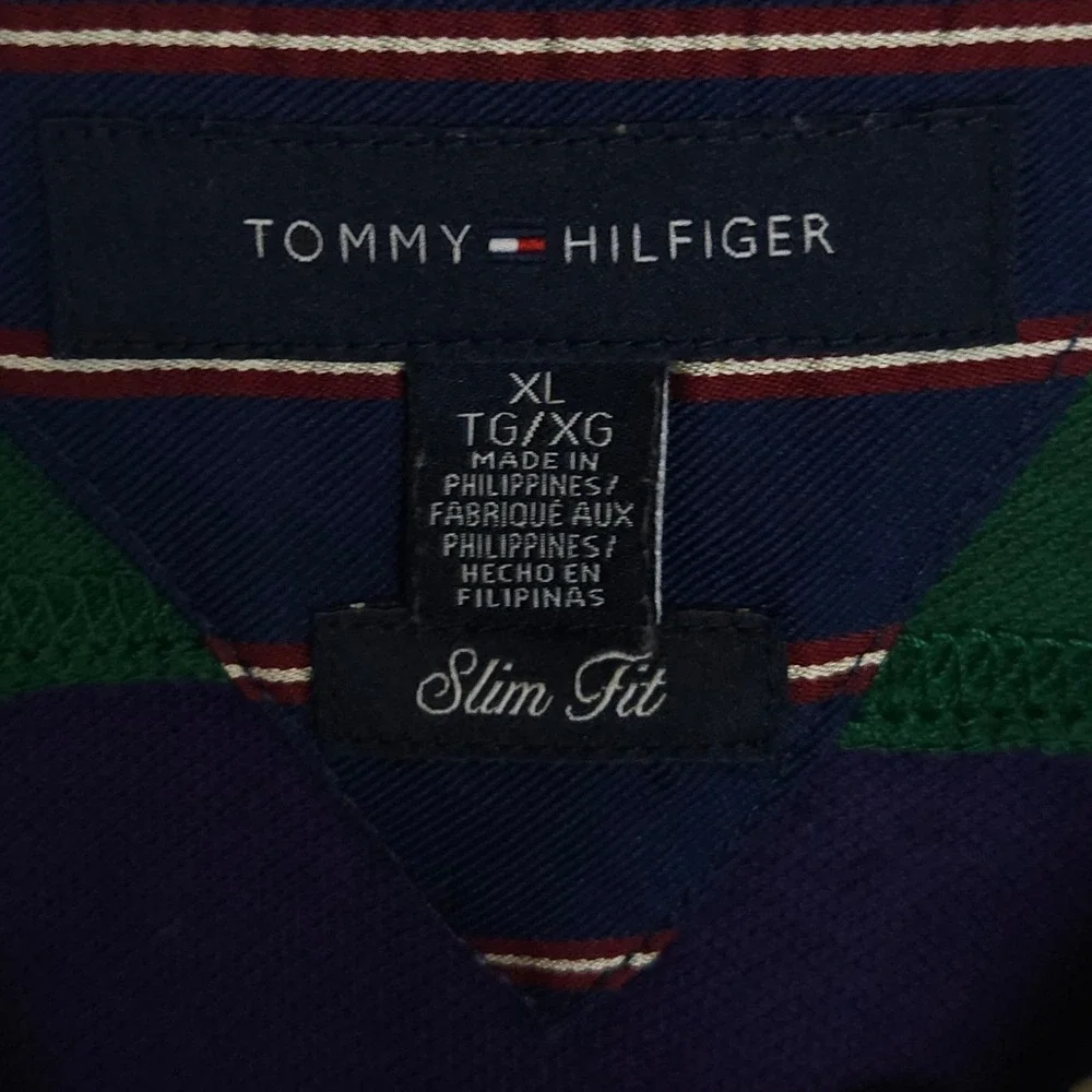 Tommy Hilfiger‎ Rugby Polo Shirt Men's XL Slim Fit Green Purple Big Crest Logo - Picture 6 of 15